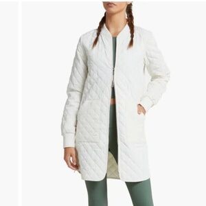 NWOT Zella Longline Water Resistant Quilted Bomber Jacket in Ivory Egret